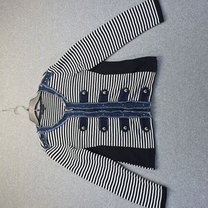 Striped Black and White Zipper Cardigan